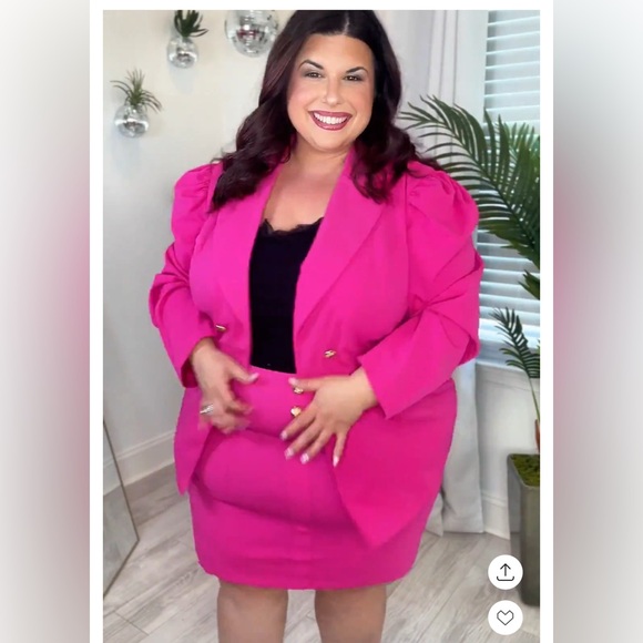 Plus Hot Pink Skirt and Blazer Set - Picture 1 of 3